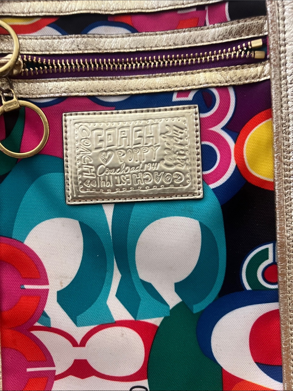 Vintage Coach Multicolor Signature Print Tote with Gold Trim - Picture 2 of 7